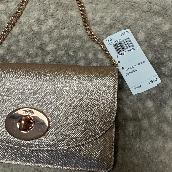 NWT Metallic Rose Gold Coach Wallet/Crossbody Purse - Picture 5 of 9